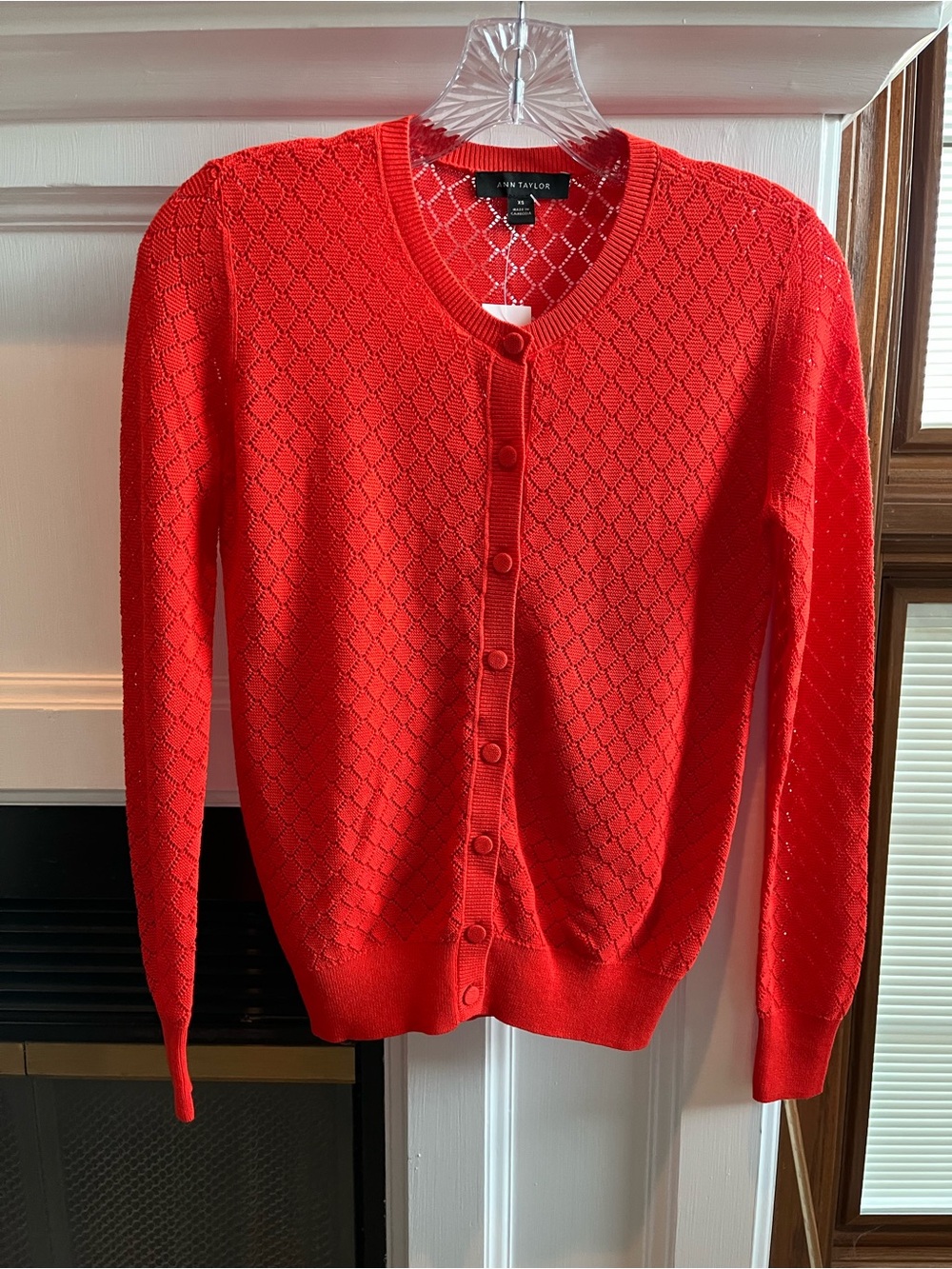 Ann Taylor Women’s Pointelle Button-Front Cardigan in Aperol (Striking Orange)